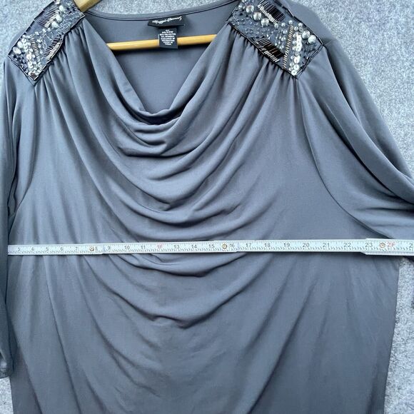 Maggie Barnes Blouse Womens 2X 22/24W Grey Sequin Flowy Drape Stretch Career - Picture 7 of 7